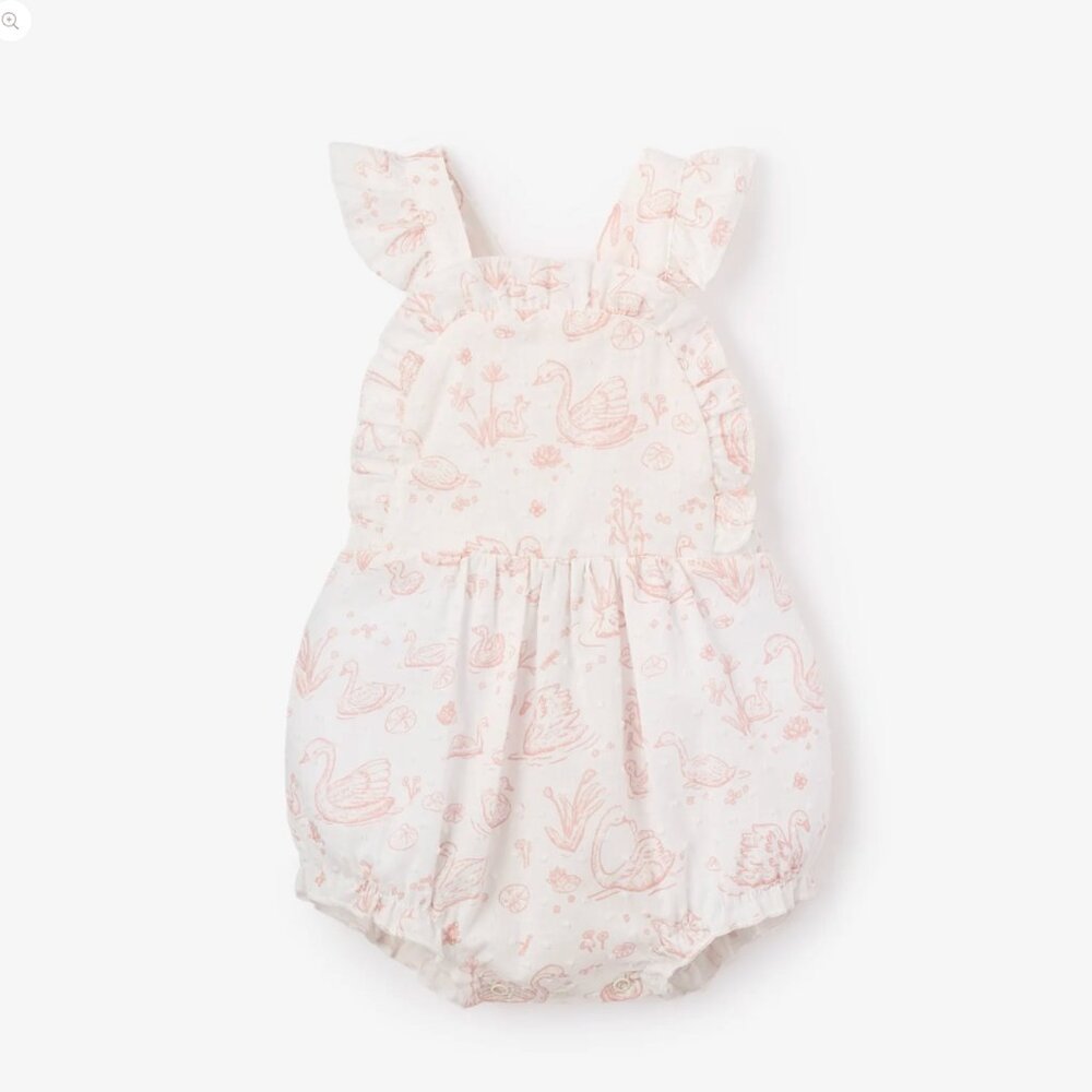 Elegant Baby Swan Print Romper Sunsuit 12-18M Ruffle Cotton Baby Outfit